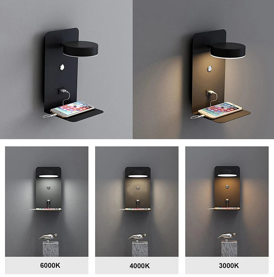 LED Wall Lamp With Switch And USB Charging Port