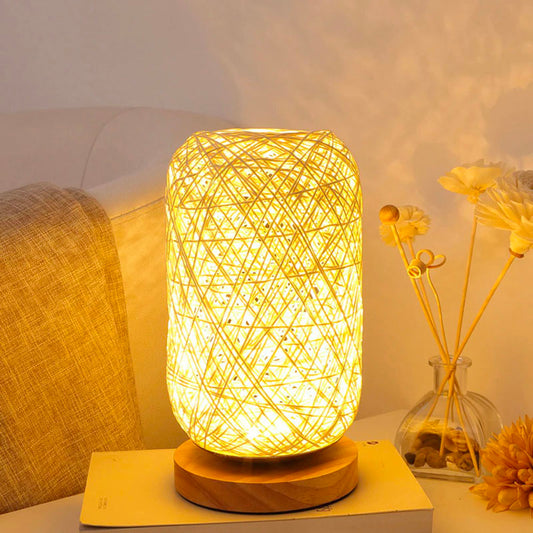 Rattan and Wood Bedside Lamp