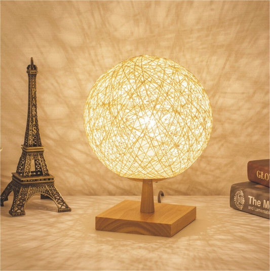 Bedside Lamp Rattan Wooden Base